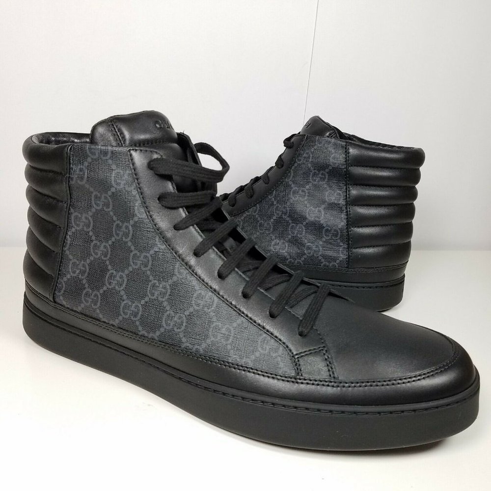 GUCCI mens sneakers black GG Supreme leather high